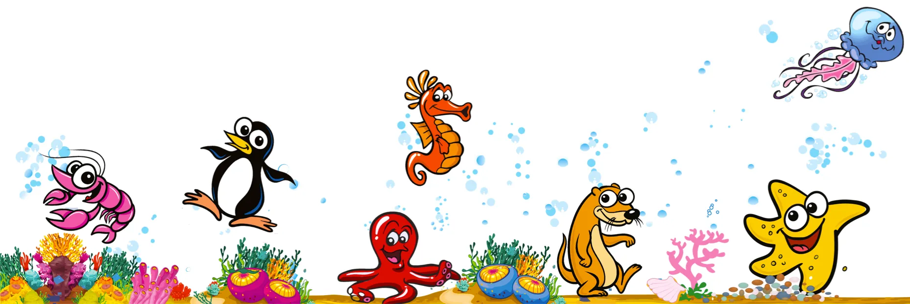 Cartoon characters underwater