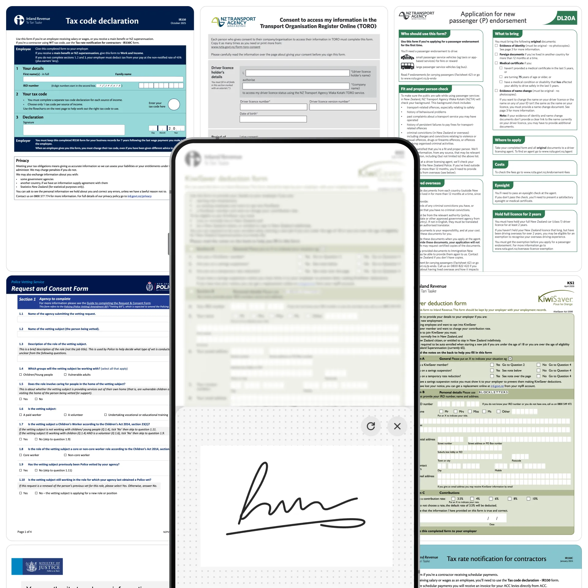 Mobile signature pad over New Zealand tax, KiwiSaver, police vetting and transport forms